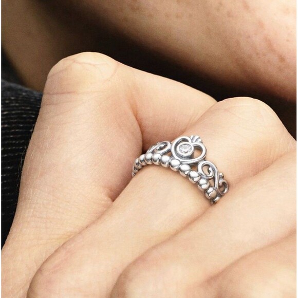 Pandora Sterling Silver Princess Tiara Crown Ring Sz 7.5 - Picture 2 of 9